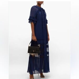 Self-Portrait Ruffled Lace Maxi Dress in Blue Sz 2